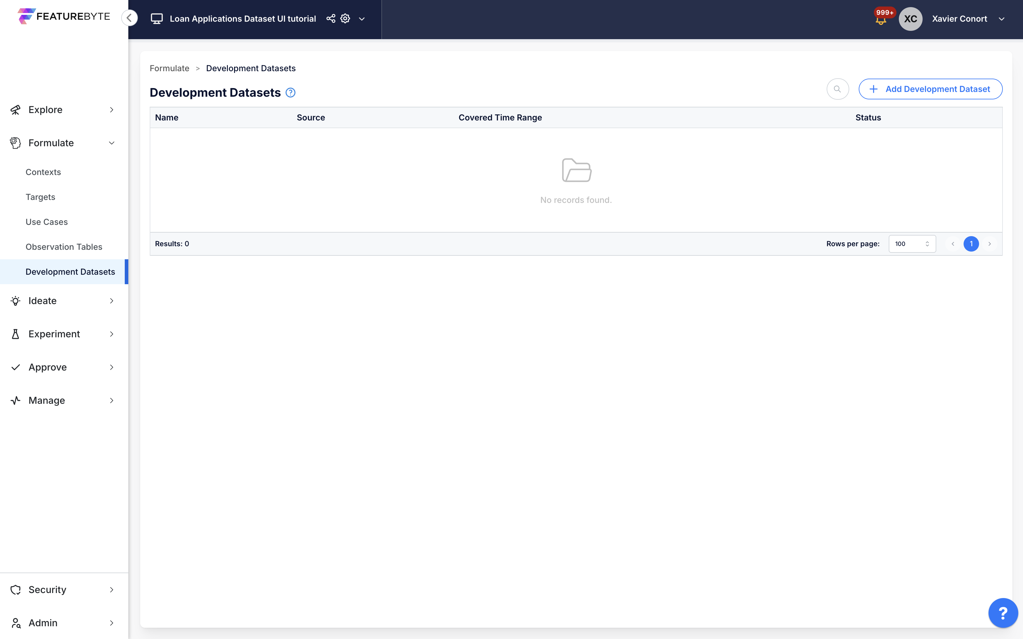 Empty Development Dataset Catalog