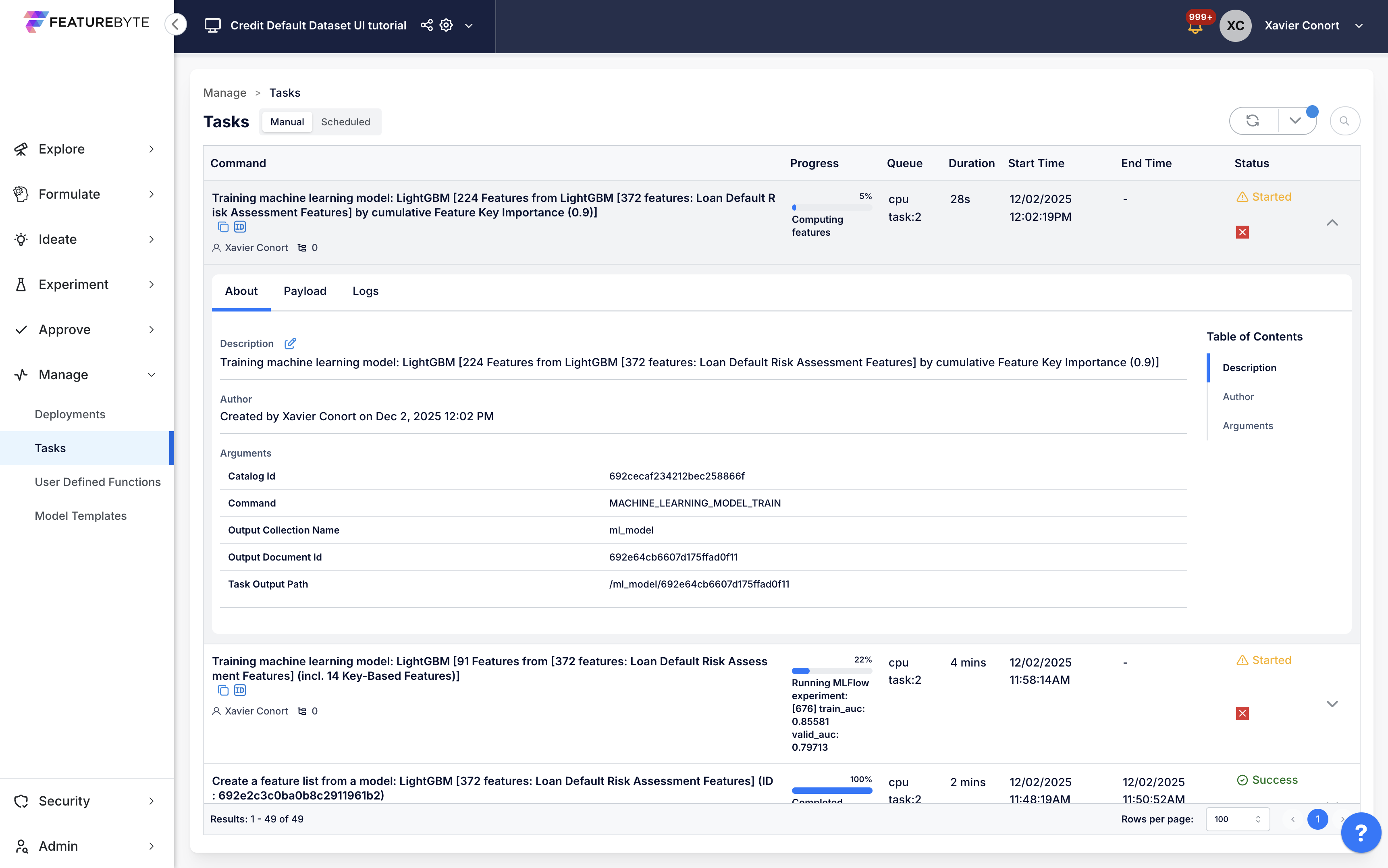 Model training progress